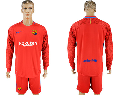 2017 18 Barcelona Red Goalkeeper Long Sleeve Soccer Jersey