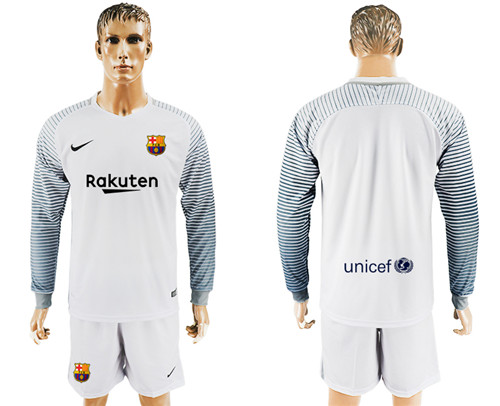 2017 18 Barcelona White Goalkeeper Long Sleeve Soccer Jersey