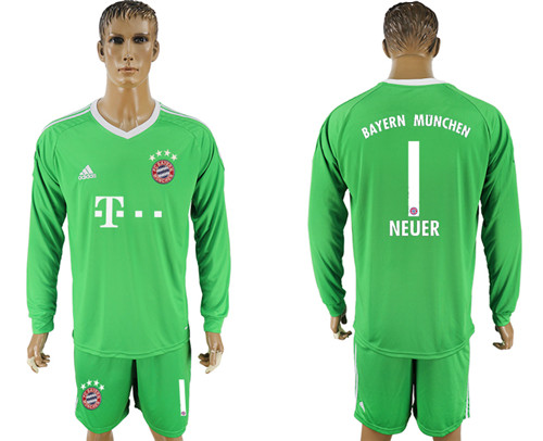 2017 18 Bayern Munich 1 BAYERN MUNCHEN Green Goalkeeper Long Sleeve Soccer Jersey