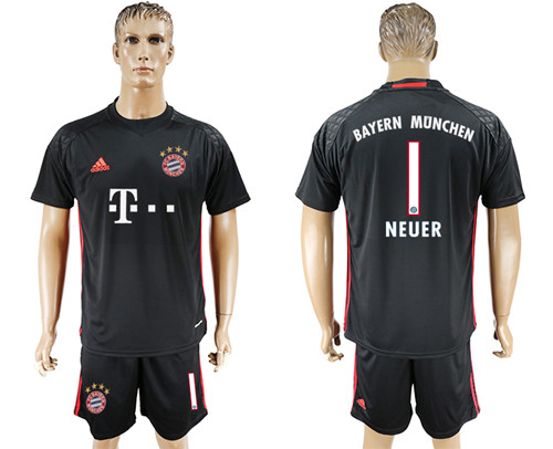 2017 18 Bayern Munich 1 NEUER Black Goalkeeper Soccer Jersey