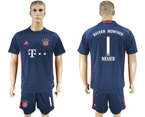 2017 18 Bayern Munich 1 NEUER Dark Blue Goalkeeper Soccer Jersey