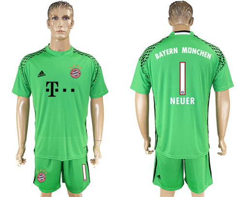 2017 18 Bayern Munich 1 NEUER Green Goalkeeper Soccer Jersey