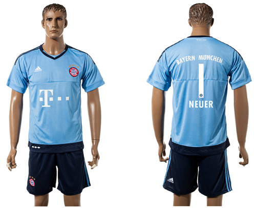 2017 18 Bayern Munich 1 NEUER Light Blue Goalkeeper Soccer Jersey