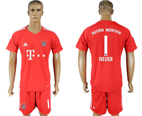 2017 18 Bayern Munich 1 NEUER Red Goalkeeper Soccer Jersey
