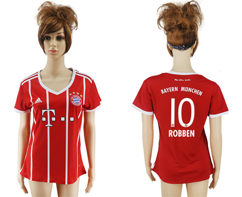 2017 18 Bayern Munich 10 ROBBEN Home Women Soccer Jersey