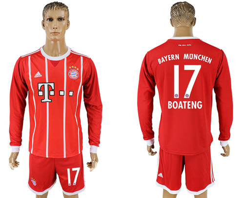 2017 18 Bayern Munich 17 BOATENG Home Long Sleeve Soccer Jersey