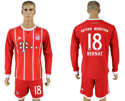 2017 18 Bayern Munich 18 BERNAT Home Long Sleeve Soccer Jersey