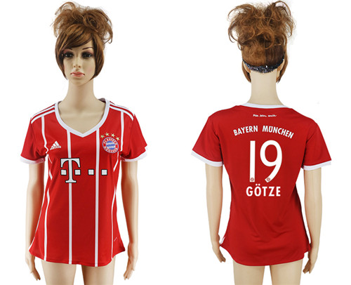 2017 18 Bayern Munich 19 GOTZE Home Women Soccer Jersey