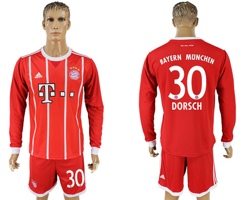 2017 18 Bayern Munich 30 DORSCH Home Long Sleeve Soccer Jersey