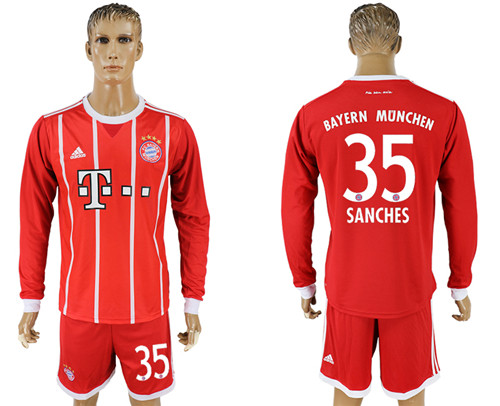 2017 18 Bayern Munich 35 SANCHES Home Long Sleeve Soccer Jersey