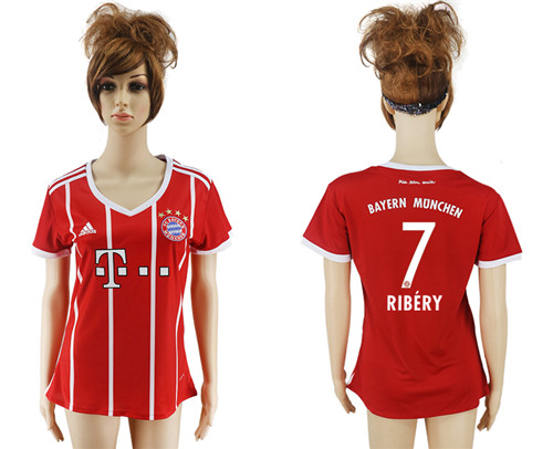 2017 18 Bayern Munich 7 RIBERY Home Women Soccer Jersey