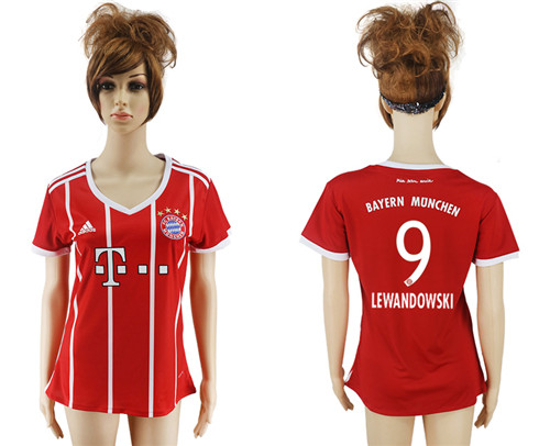 2017 18 Bayern Munich 9 LEWANDOWSKI Home Women Soccer Jersey