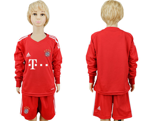 2017 18 Bayern Munich Red Youth Long Sleeve Goalkeeper Soccer Jersey