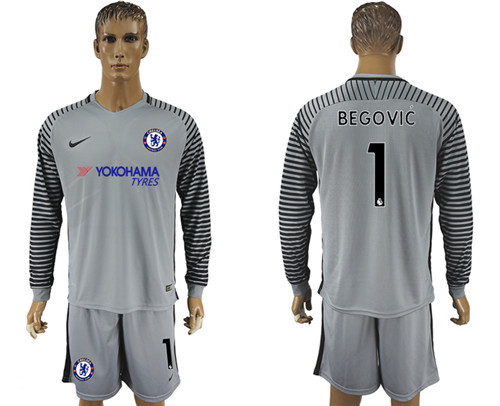 2017 18 Chelsea 1 BEGOVIC Gray Goalkeeper Long Sleeve Soccer Jersey