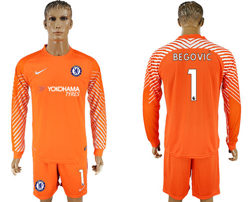 2017 18 Chelsea 1 BEGOVIC Orange Long Sleeve Goalkeeper Soccer Jersey