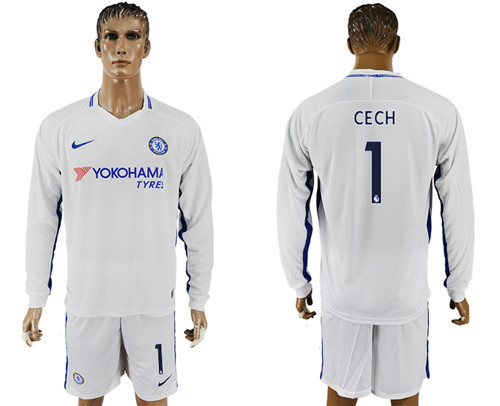 2017 18 Chelsea 1 CECH Away Long Sleeve Soccer Jersey