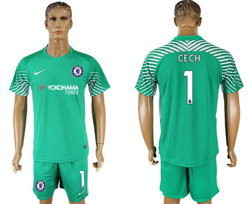 2017 18 Chelsea 1 CECH Green Goalkeeper Soccer Jersey