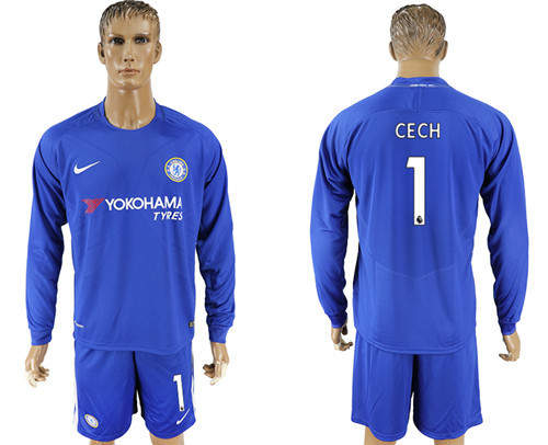 2017 18 Chelsea 1 CECH Home Goalkeeper Long Sleeve Soccer Jersey