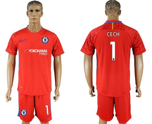 2017 18 Chelsea 1 CECH Red Goalkeeper Soccer Jersey