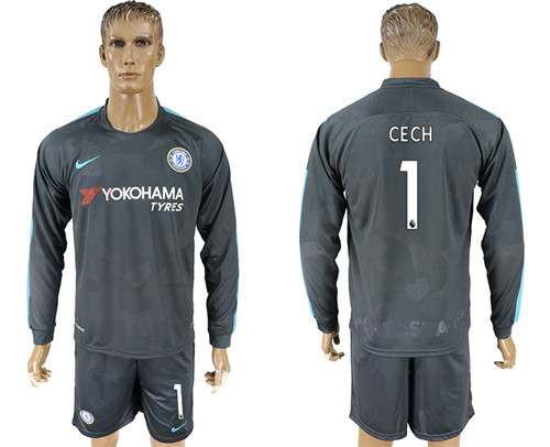 2017 18 Chelsea 1 CECH Third Away Long Sleeve Soccer Jersey