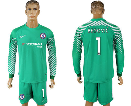 2017 18 Chelsea 1 Green Long Sleeve Goalkeeper Soccer Jersey