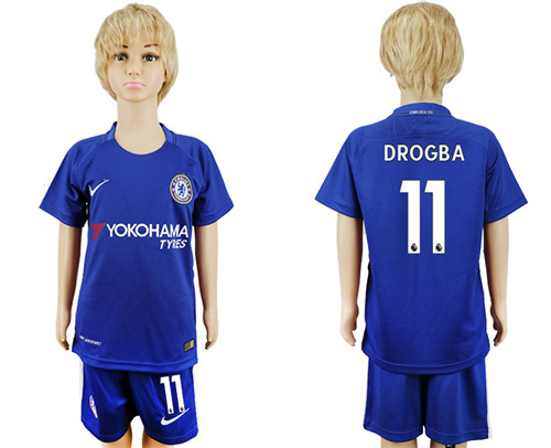 2017 18 Chelsea 11 DROGBA Home Youth Soccer Jersey