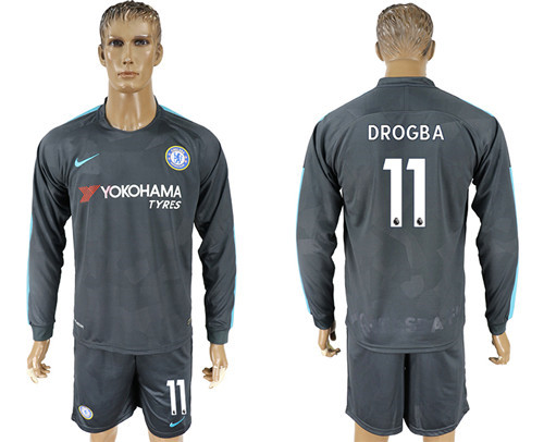 2017 18 Chelsea 11 DROGBA Third Away Long Sleeve Soccer Jersey