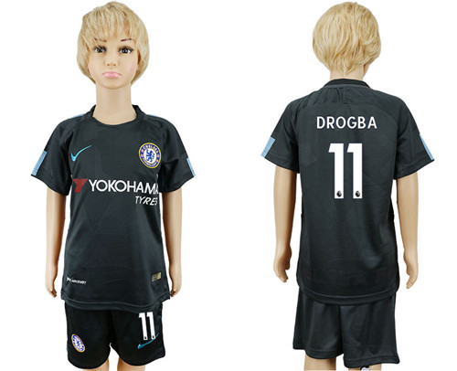 2017 18 Chelsea 11 DROGBA Third Away Youth Soccer Jersey