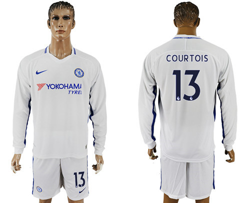 2017 18 Chelsea 13 COURTOIS Away Long Sleeve Soccer Jersey