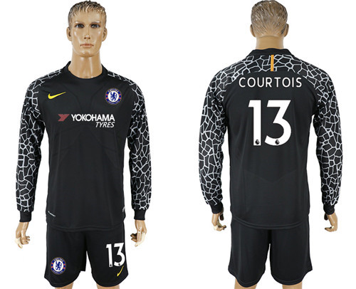 2017 18 Chelsea 13 COURTOIS Black Long Sleeve Goalkeeper Soccer Jersey