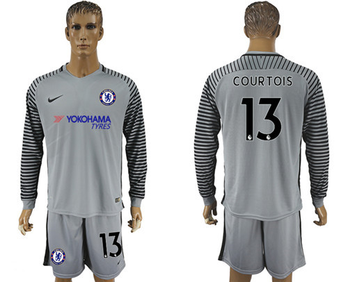 2017 18 Chelsea 13 COURTOIS Gray Goalkeeper Long Sleeve Soccer Jersey