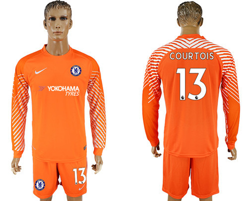 2017 18 Chelsea 13 COURTOIS Orange Long Sleeve Goalkeeper Soccer Jersey