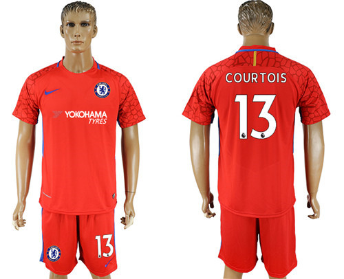 2017 18 Chelsea 13 COURTOIS Red Goalkeeper Long Soccer Jersey