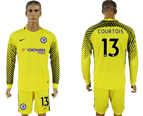 2017 18 Chelsea 13 COURTOIS Yellow Long Sleeve Goalkeeper Soccer Jersey