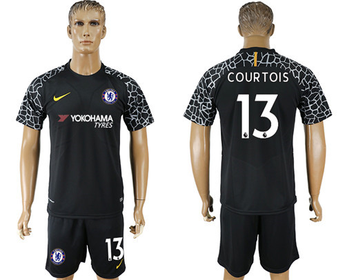 2017 18 Chelsea 13 COUTROIS Black Long Sleeve Goalkeeper Soccer Jersey