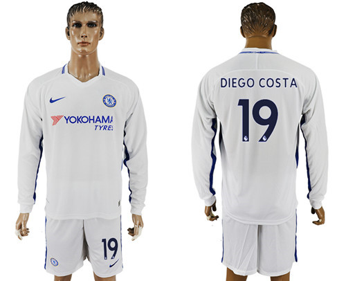 2017 18 Chelsea 19 DIEGO COSTA Away Long Sleeve Soccer Jersey