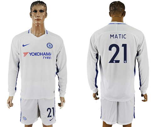 2017 18 Chelsea 21 MATIC Away Long Sleeve Soccer Jersey