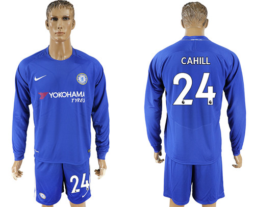 2017 18 Chelsea 24 CAHILL Home Goalkeeper Long Sleeve Soccer Jersey