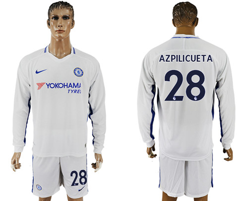 2017 18 Chelsea 28 AZPILICUETA Away Long Sleeve Soccer Jersey