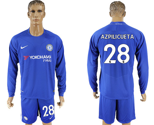 2017 18 Chelsea 28 AZPILICUETA Home Goalkeeper Long Sleeve Soccer Jersey