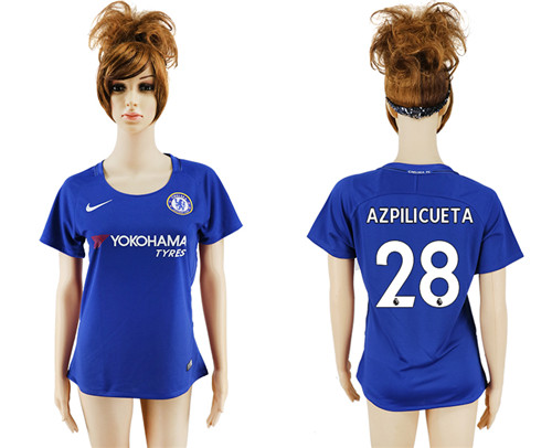 2017 18 Chelsea 28 AZPILICUETA Home Women Soccer Jersey