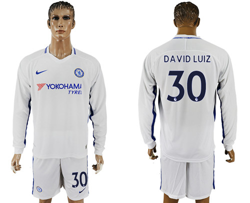2017 18 Chelsea 30 DAVID LUIZ Away Long Sleeve Soccer Jersey
