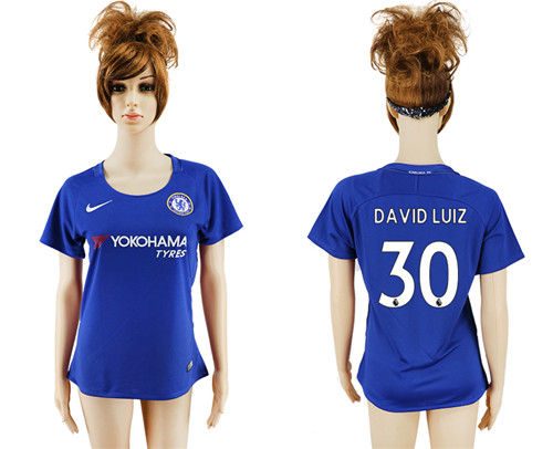 2017 18 Chelsea 30 DAVID LUIZ Home Women Soccer Jersey