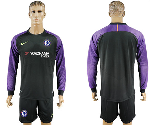 2017 18 Chelsea Black Goalkeeper Long Sleeve Soccer Jersey