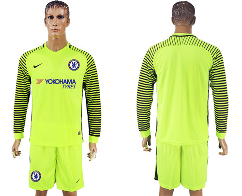2017 18 Chelsea Fluorescent Green Goalkeeper Long Sleeve Soccer Jersey