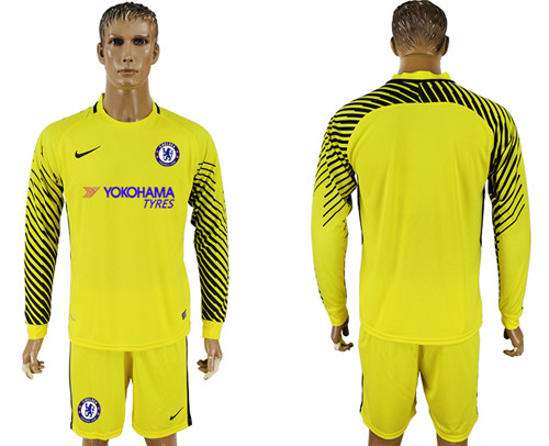 2017 18 Chelsea Yellow Long Sleeve Goalkeeper Soccer Jersey