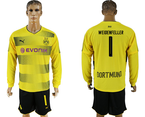 2017 18 Dortmund 1 WEIDENFELLER Home Long Sleeve Soccer Jersey