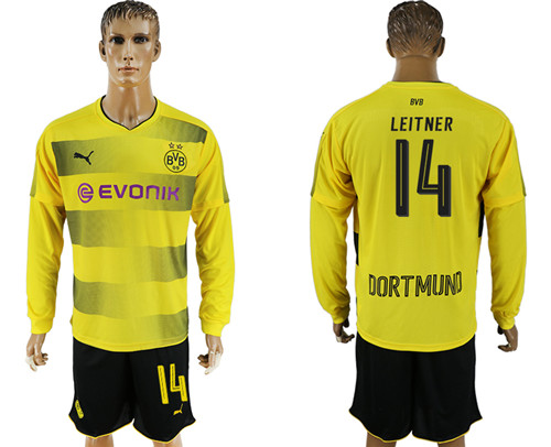 2017 18 Dortmund 14 LEITNER Home Long Sleeve Soccer Jersey