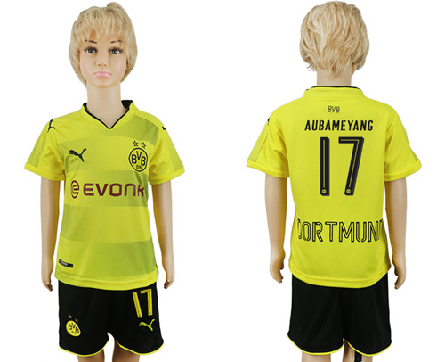 2017 18 Dortmund 17 AUBAMEYANG Home Youth Soccer Jersey