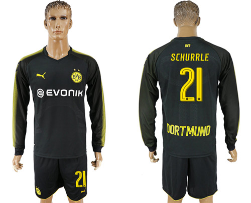 2017 18 Dortmund 21 SCHURRLE Away Long Sleeve Soccer Jersey